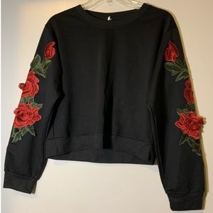 Rose Embroidered Long Sleeve 
Small 
black 
NWOT